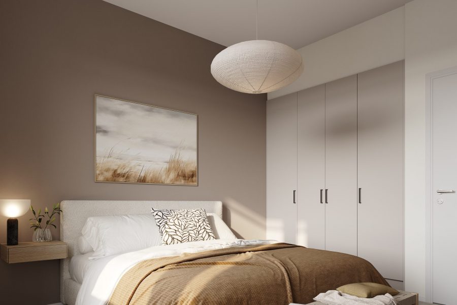 Havainnekuva asunnon A12 (74 m²) makuuhuoneesta